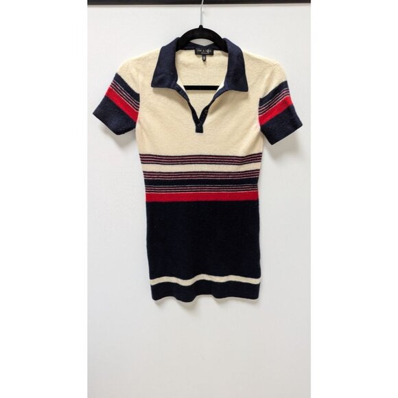 rag & bone Beige/Navy Striped Wool Tunic Polo Shirt - Picture 1 of 2